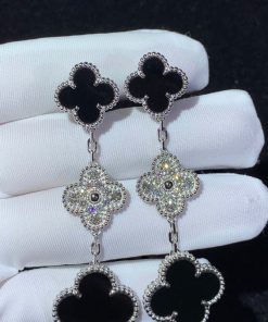 Van Cleef & Arpels Magic Alhambra Earrings Natural Diamond Agate 18K White Gold Custom (2)