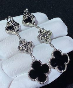 Van Cleef & Arpels Magic Alhambra Earrings Natural Diamond Agate 18K White Gold Custom (2)