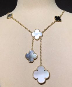 Van Cleef & Arpels Magic Alhambra Necklace Custom Mother Of Pearl 18K Gold Womens (2)