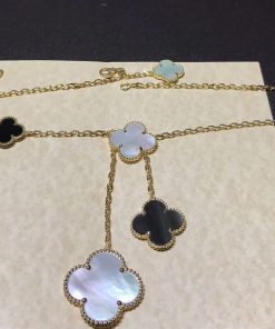 Van Cleef & Arpels Magic Alhambra Necklace Custom Mother Of Pearl 18K Gold Womens (2)