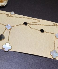 Van Cleef & Arpels Magic Alhambra Necklace Custom Mother Of Pearl 18K Gold Womens (2)