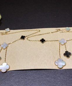 Van Cleef & Arpels Magic Alhambra Necklace Custom Mother Of Pearl 18K Gold Womens (2)