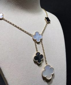 Van Cleef & Arpels Magic Alhambra Necklace Custom Mother Of Pearl 18K Gold Womens (2)