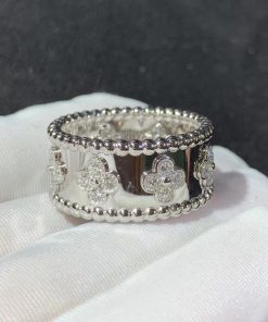 Van Cleef & Arpels Perlee Clovers Rings Custom Natural Diamond 18K White Gold (2)