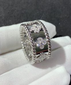 Van Cleef & Arpels Perlee Clovers Rings Custom Natural Diamond 18K White Gold (2)