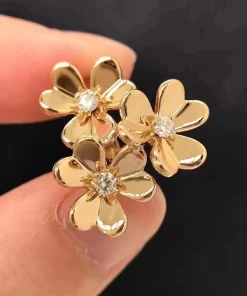 Van Cleef & Arpels Vignette Clover Earrings Custom Diamond 18K Gold (2)