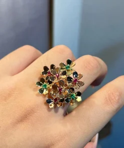 Van Cleef & Arpels Vignette Clover Rings Custom Diamond Ruby 18K Gold (2)