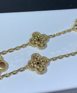 Van Cleef & Arpels Vintage Alhambra 5 Motifs Bracelet Custom Natural Diamond 18K Gold (2)