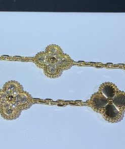 Van Cleef & Arpels Vintage Alhambra 5 Motifs Bracelet Custom Natural Diamond 18K Gold (2)