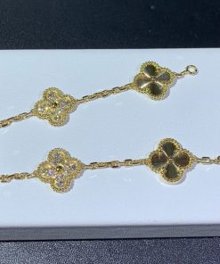 Van Cleef & Arpels Vintage Alhambra 5 Motifs Bracelet Custom Natural Diamond 18K Gold (2)