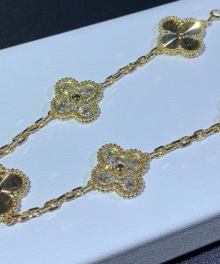 Van Cleef & Arpels Vintage Alhambra 5 Motifs Bracelet Custom Natural Diamond 18K Gold (2)