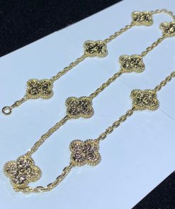 Van Cleef & Arpels Vintage Alhambra Necklace 10 Motifs Custom 18K Gold Womens (2)
