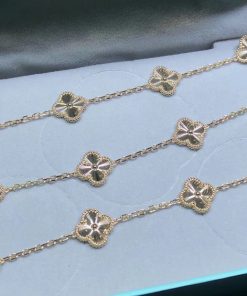 Van Cleef & Arpels Vintage Alhambra Necklace 10 Motifs Custom 18K Gold Womens (7)