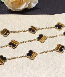 Van Cleef & Arpels Vintage Alhambra Necklace 10 Motifs Gemstone 18K Gold Custom (2)