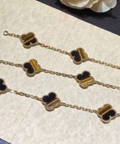 Van Cleef & Arpels Vintage Alhambra Necklace 10 Motifs Gemstone 18K Gold Custom (2)