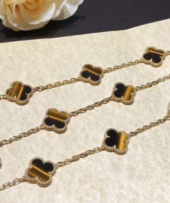 Van Cleef & Arpels Vintage Alhambra Necklace 10 Motifs Gemstone 18K Gold Custom (2)