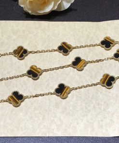 Van Cleef & Arpels Vintage Alhambra Necklace 10 Motifs Gemstone 18K Gold Custom (2)