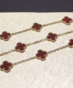 Van Cleef & Arpels Vintage Alhambra Necklace 10 Motifs Gemstone 18K Gold Custom Womens (2)