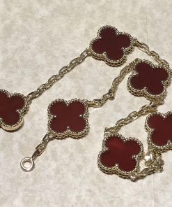 Van Cleef & Arpels Vintage Alhambra Necklace 10 Motifs Gemstone 18K Gold Custom Womens (2)