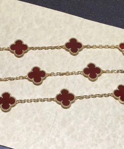 Van Cleef & Arpels Vintage Alhambra Necklace 10 Motifs Gemstone 18K Gold Custom Womens (2)