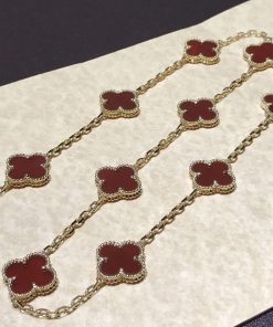 Van Cleef & Arpels Vintage Alhambra Necklace 10 Motifs Gemstone 18K Gold Custom Womens (2)