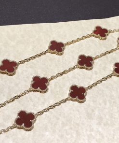 Van Cleef & Arpels Vintage Alhambra Necklace 10 Motifs Gemstone 18K Gold Custom Womens (2)