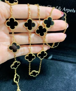 Van Cleef & Arpels Vintage Alhambra Necklace Custom Agate 18K Gold (2)