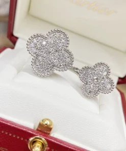 Van Cleef & Arpels Vintage Alhambra Rings 18K White Gold Diamond Custom (2)