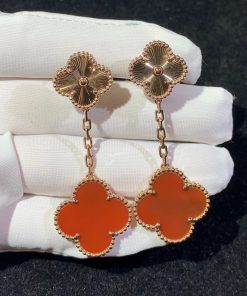 Van Cleef & Arpels Vintage Alhambra Womens Red Earring Custom 18K Rose Gold (2)