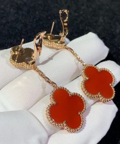 Van Cleef & Arpels Vintage Alhambra Womens Red Earring Custom 18K Rose Gold (2)