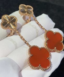 Van Cleef & Arpels Vintage Alhambra Womens Red Earring Custom 18K Rose Gold (2)