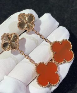 Van Cleef & Arpels Vintage Alhambra Womens Red Earring Custom 18K Rose Gold (2)