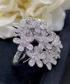 Women's Earrings Designed Flowers Custom 18K White Gold Diamond (2)