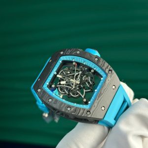 Richard Mille RM055 Carbon NTPT Replica 1 1 Blue Rubber Strap ZF Factory 49.9×42 (1)