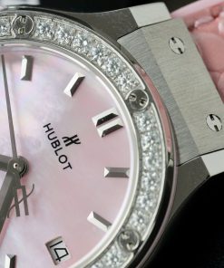 Hublot Classic Fusion Replica 11 Watch Dial Mother Of Pearl Pink + Moissanite Diamonds Hong Kong 33mm (2)