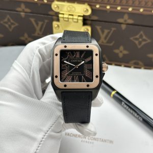 Cartier Santos 100 XL Demi Rose Gold Super Clone Watches Fabric Strap 51.1×41 (1)
