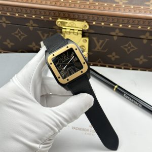 Cartier Santos 100 XL Demi Yellow Gold Replica Watches 51.1×41 (1)